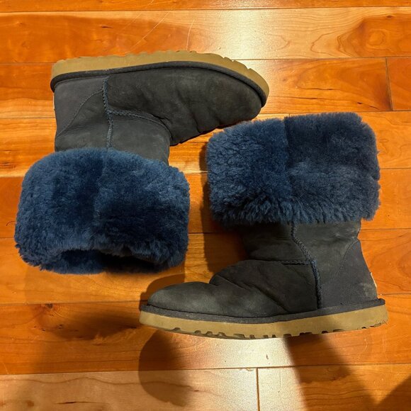 UGG Australia Classic Tall Navy Suede Boots Sheepskin Women's 8 Style 5815 - Picture 2 of 12